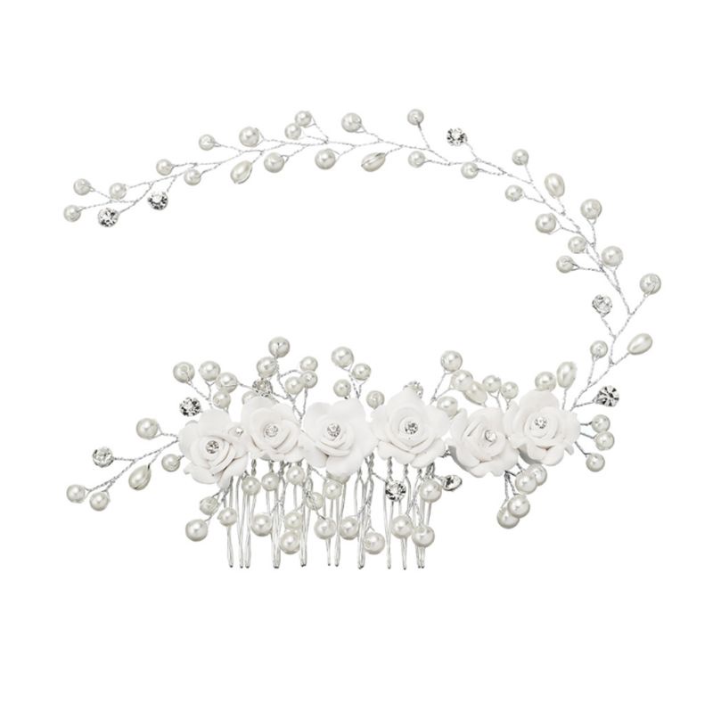 Vòng Hoa Đội Đầu Đính Ngọc Trai Giả Thanh Lịch Cho Cô Dâu