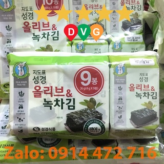Lá Kim Ăn Liền Vị Trà Xanh Và Oliu Hàn Quốc Sung Gyung 36g (4g x 9 gói)