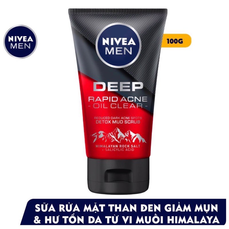 Sữa rửa mặt Nivea men Deep Rapid Acne oil Clear (100g)