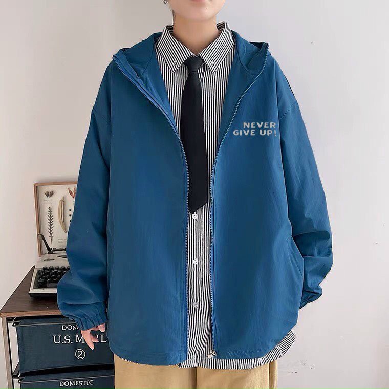 Áo khoác dù nam nữ 2 lớp có túi trong CON MÈO NEVER GIVE UP form rộng cá tính