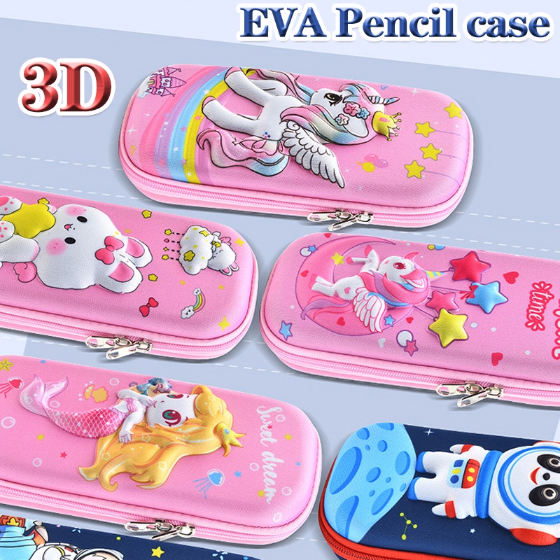 Kawaii Hộp Đựng Bút Chì Sức Chứa Lớn In Hình 3D Dễ Thương Cho Bé Gái Đi Học