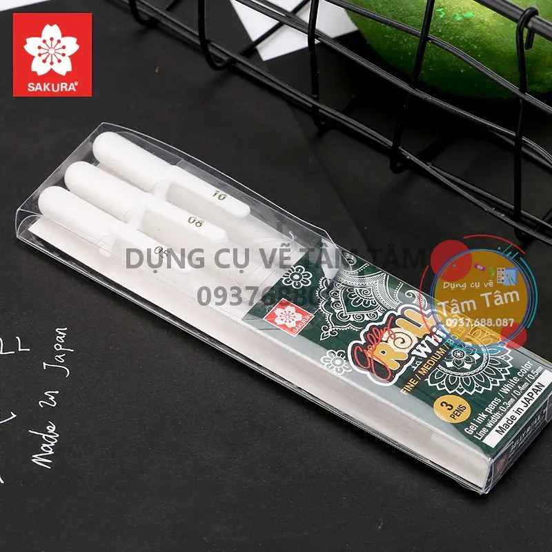 [ TÂM TÂM ]-Bộ 3 bút trắng gelly roll kèm hộp, GELLY ROLL WHITE SET 3 PCS-