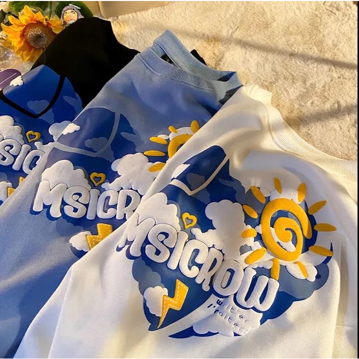 【ZHELIHANGFEI】Áo Thun Nỉ Tay Dài Dáng Rộng In Hình Trái Tim Dễ Phối Đồ