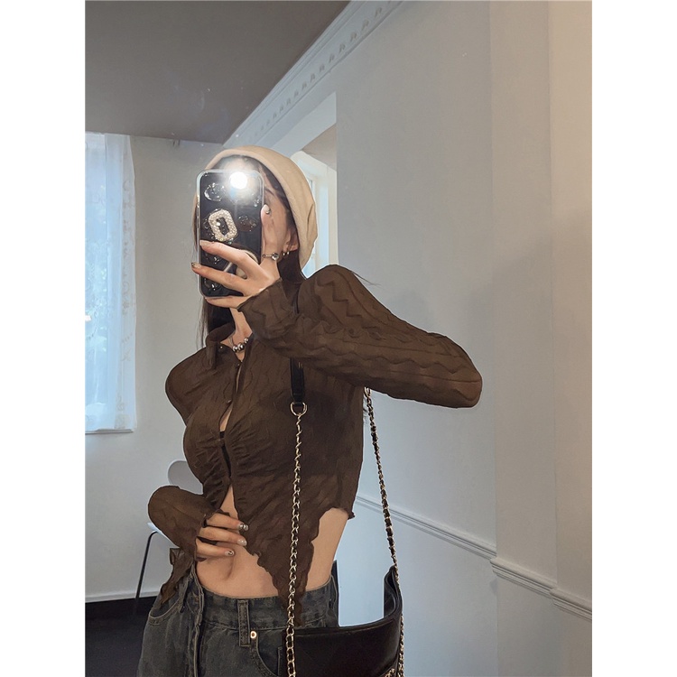 Porozi  Áo croptop  tay dài màu sắc đơn giản thời trang dành cho nữ