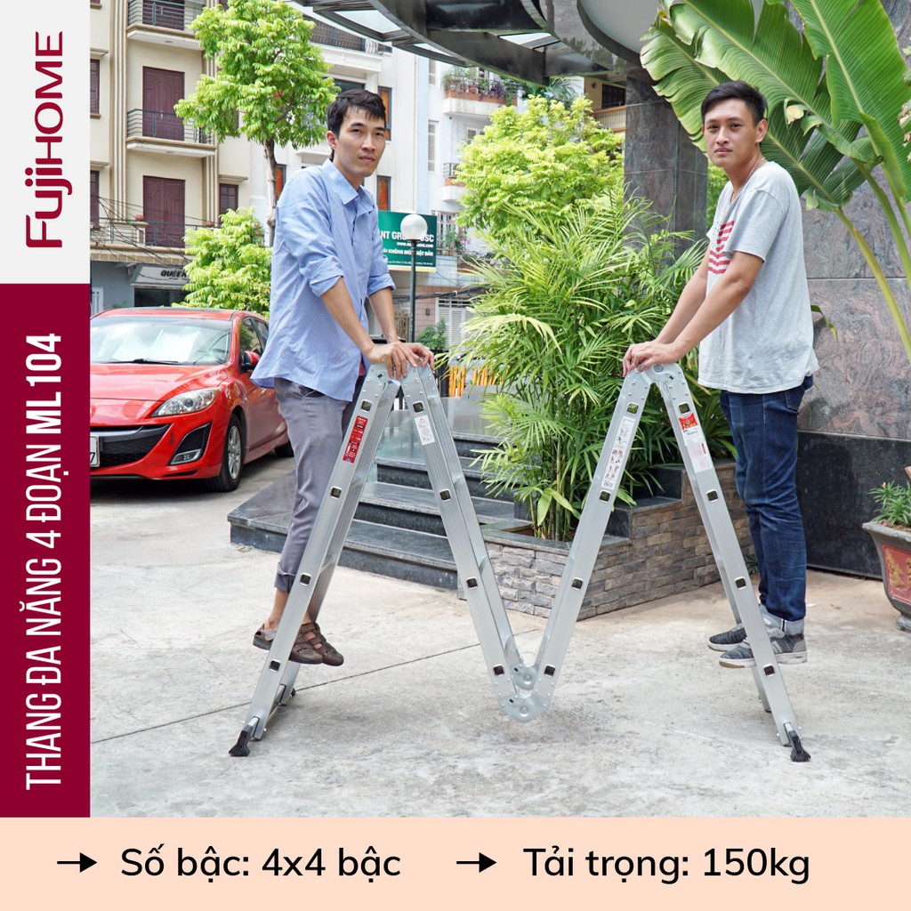 Thang nhôm gấp 4 đoạn Nhập Khẩu 4,7 mét siêu đa năng FUJIHOME, thang chữ M xếp gọn 4 khúc gia đình aluminum ladder