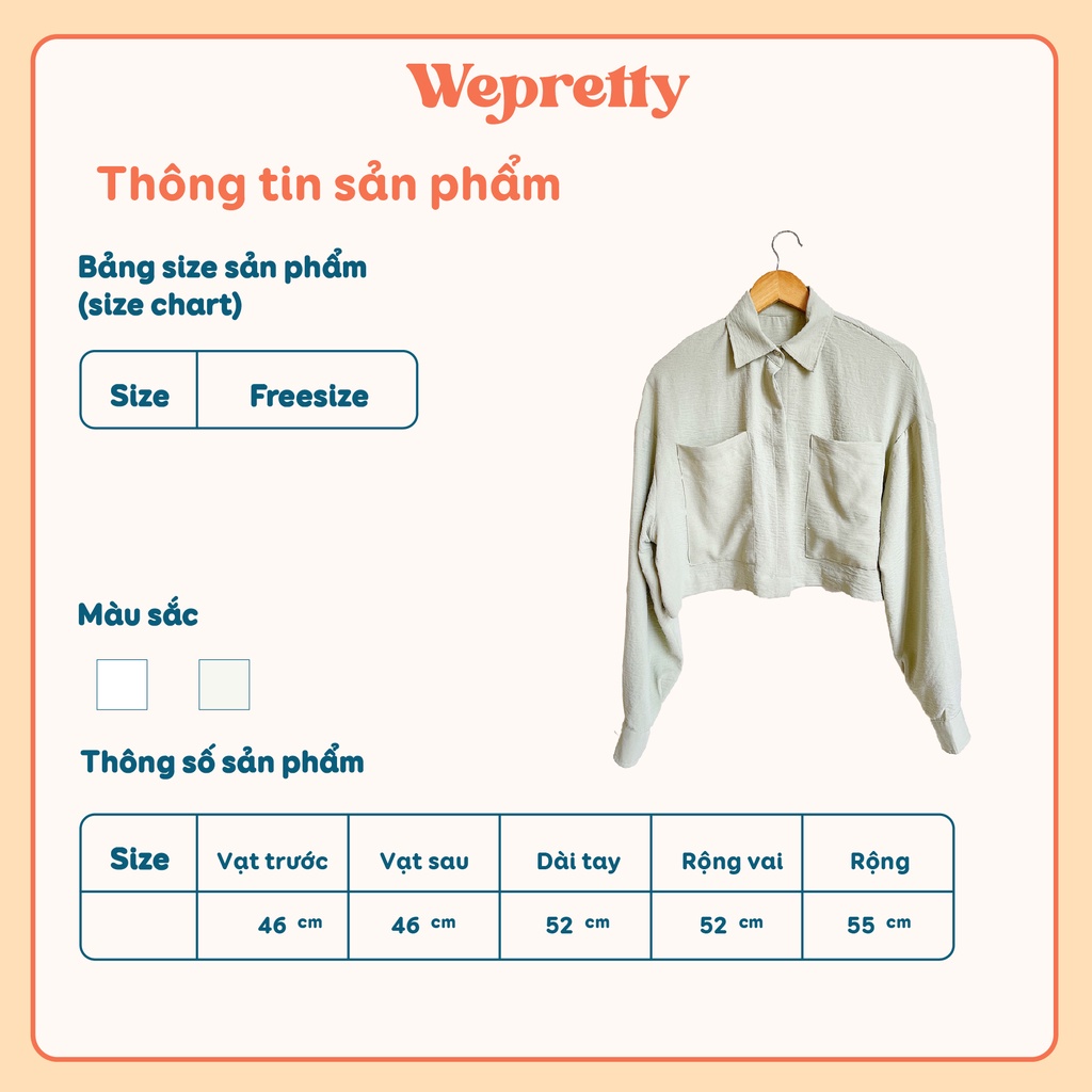 Áo sơmi croptop dài tay chất đũi nhăn mềm mát thích hợp mùa hè phù hợp phong cách đơn giản, hiện đại AH07 Wepretty Cloth | BigBuy360 - bigbuy360.vn