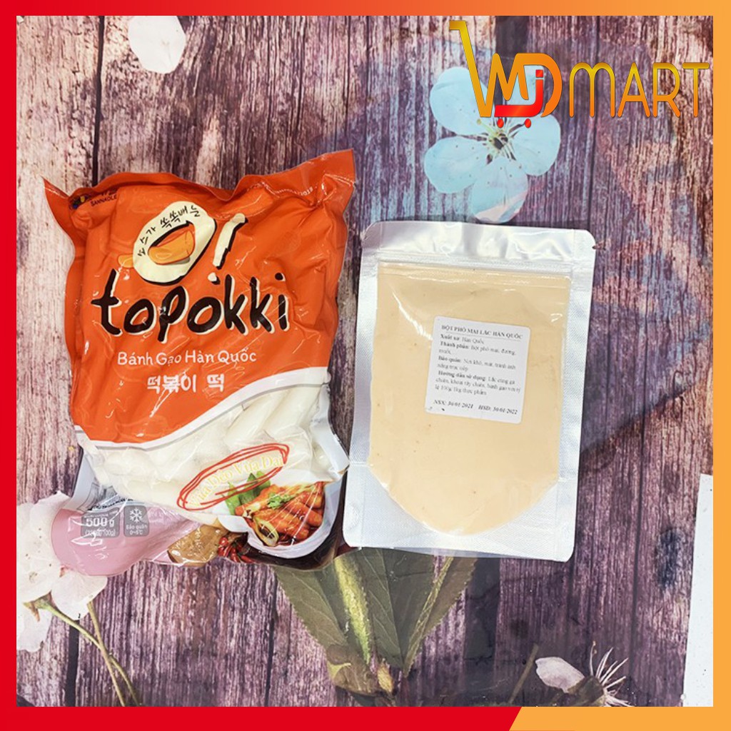 (COMBO) BÁNH GẠO HÀN QUỐC TOPOKKI 1KG KÈM SỐT 150G VÀ BỘT PHÔ MAI 100G ( TẶNG MÌ KHÔNG GIA VỊ OTTOGI )