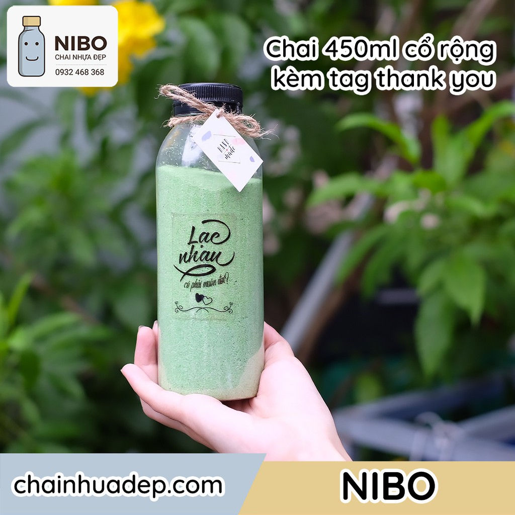 [Chai nhựa miệng rộng] 20 chai 450ml cổ to đựng trà sữa, nước ép kèm tag treo cute | MS: 450TCR