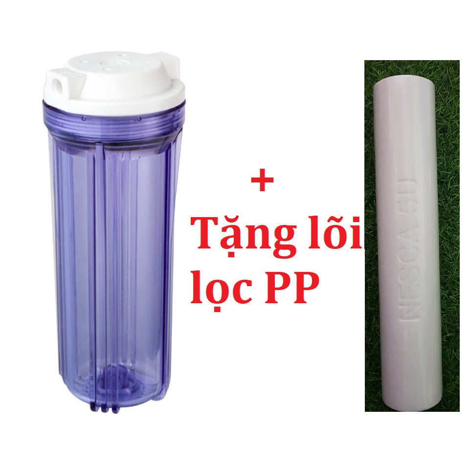 Cốc lọc 10 inch dành cho máy lọc nước, giàn phun sương... có sẵn lõi lọc, tặng cút đầu ra