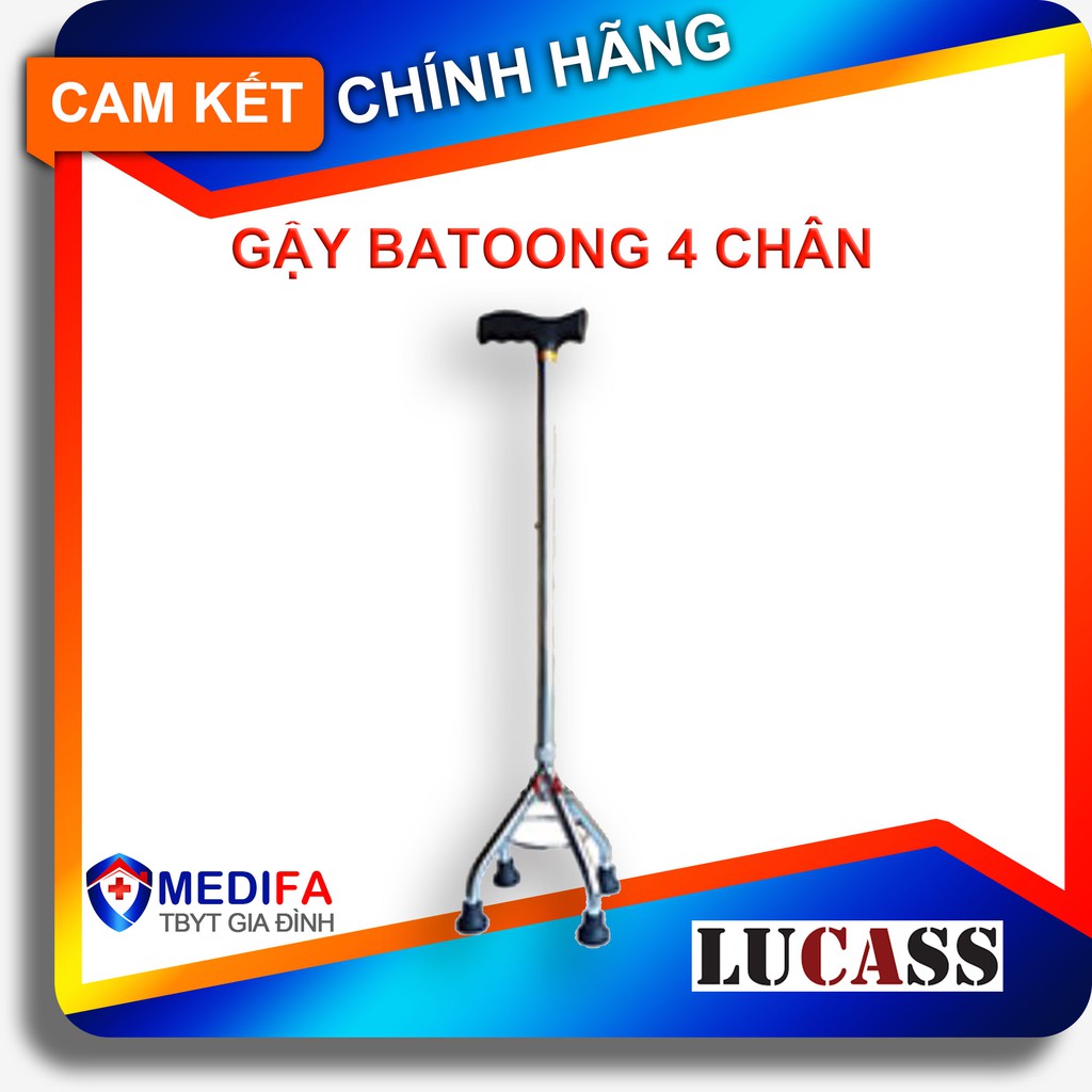 Gậy batoong cao cấp 4 chân, nhập khẩu chính hãng, không bị rỉ, dành cho người già, người tập đi, chính hãng Lucass