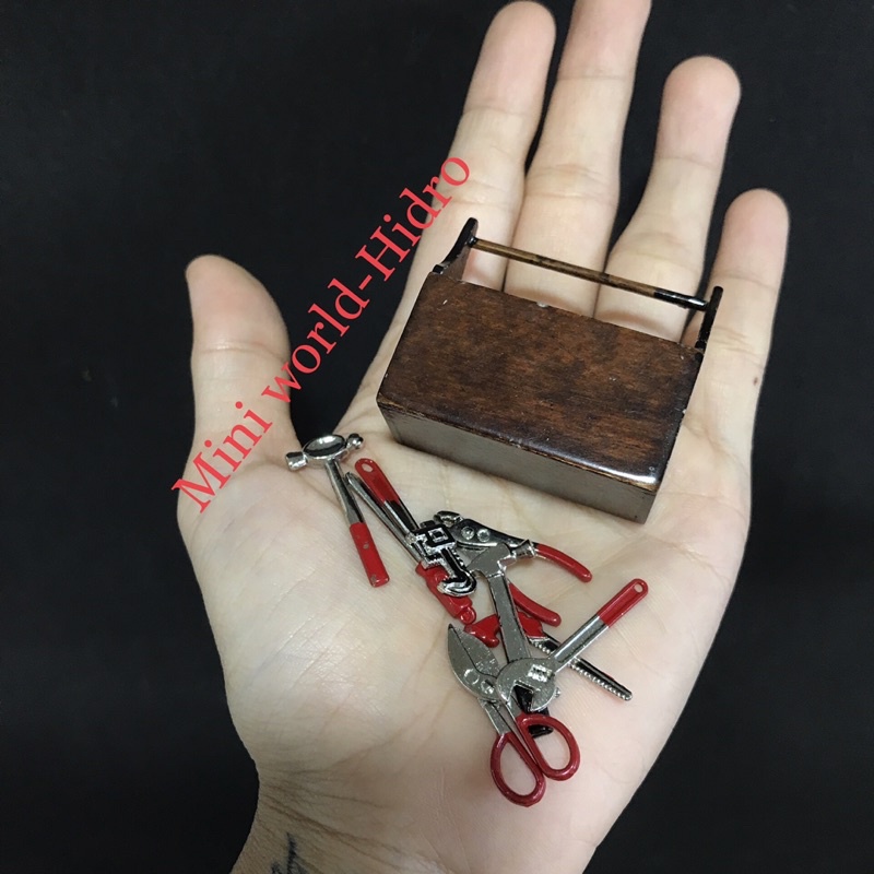 Set dụng cụ sửa chữa bằng gỗ mini tí hon dùng cho Búp bê BJD 1/12, 1/8 trang trí nhà búp bê. Combo miniature, Dollhouse
