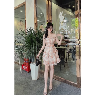 [Ảnh thật Đầm Váy Xòe Hoa Nhí Cúp Ngực Hàng Thiết Kế Cao Cấp - Hanju