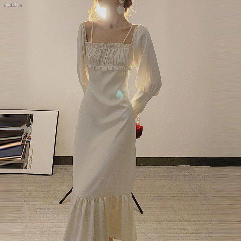 Đầm Nữ Trễ Vai Tay Phồng Cổ Vuông Thời Trang Thu Đông 2020