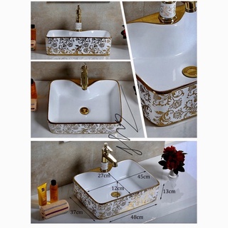 [ Lavabo Đặt Bàn Vuông Hoa Văn Vàng ] - Cao Cấp Giá Rẻ