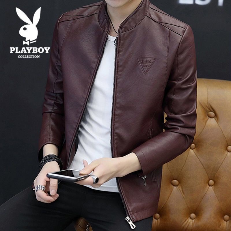 Áo Khoác Bóng Chày Playboy Chất Liệu Da Phối Nhung Dày Dặn Thời Trang Xuân Thu Cho Nam Giới