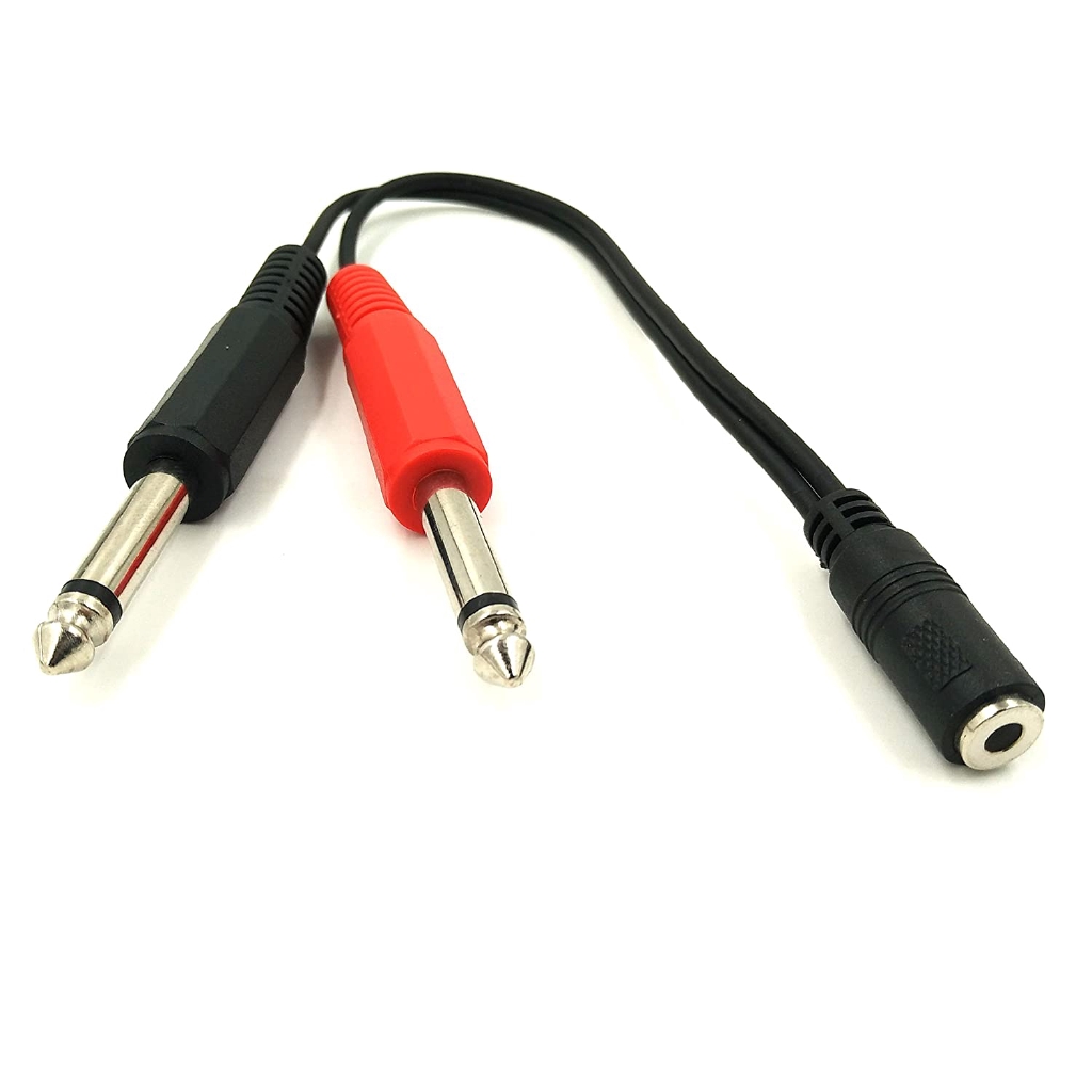 Dây cáp chia cổng stereo TRS 3.5mm mini 1/8" sang 2 hai chui cắm mono 1/4 Inch 6.35mm dài 150mm 35FM-2x635M