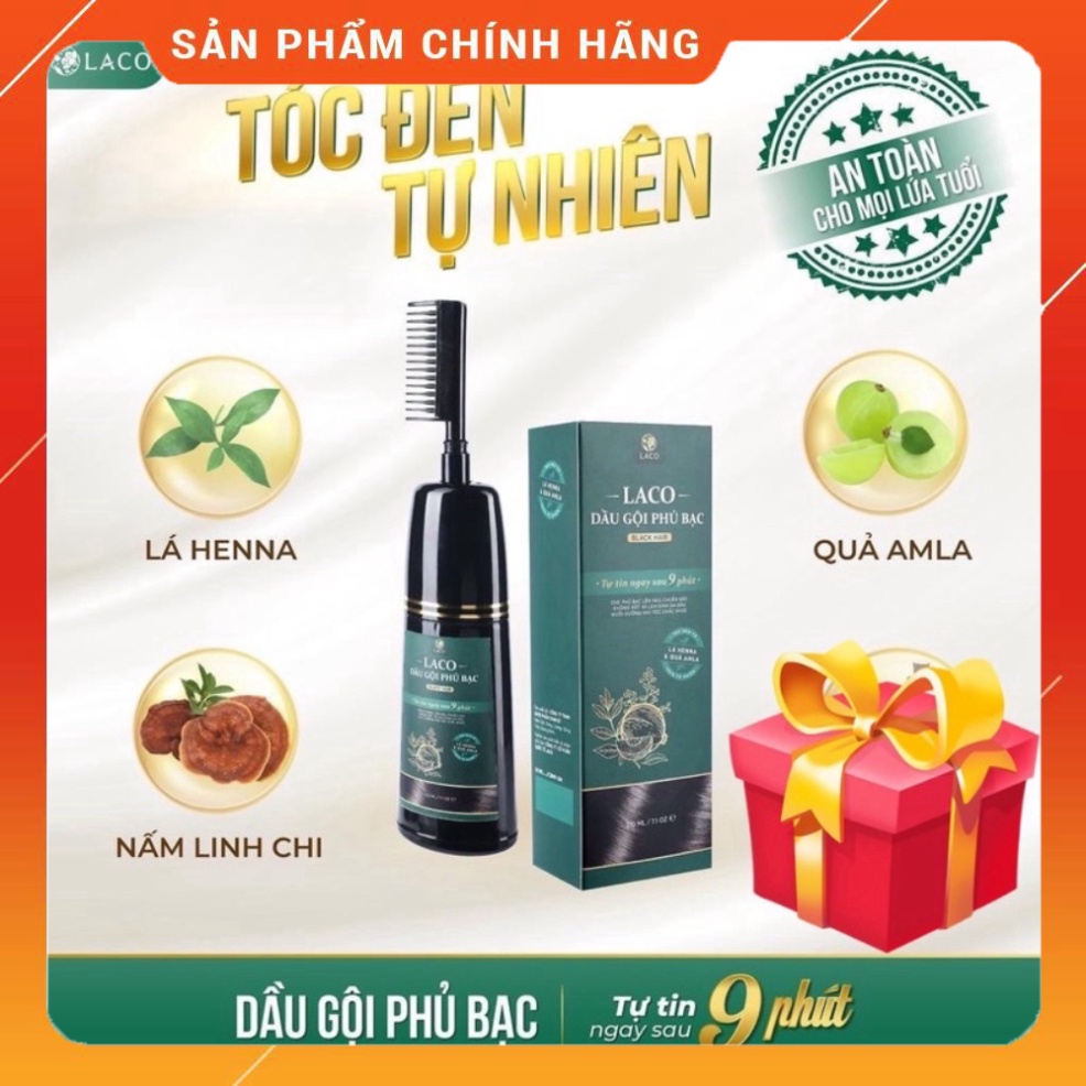 Dầu gội phủ bạc Laco, Dầu gội nhuộm tóc thảo dược an toàn tại nhà, tóc đen sau 9 phút