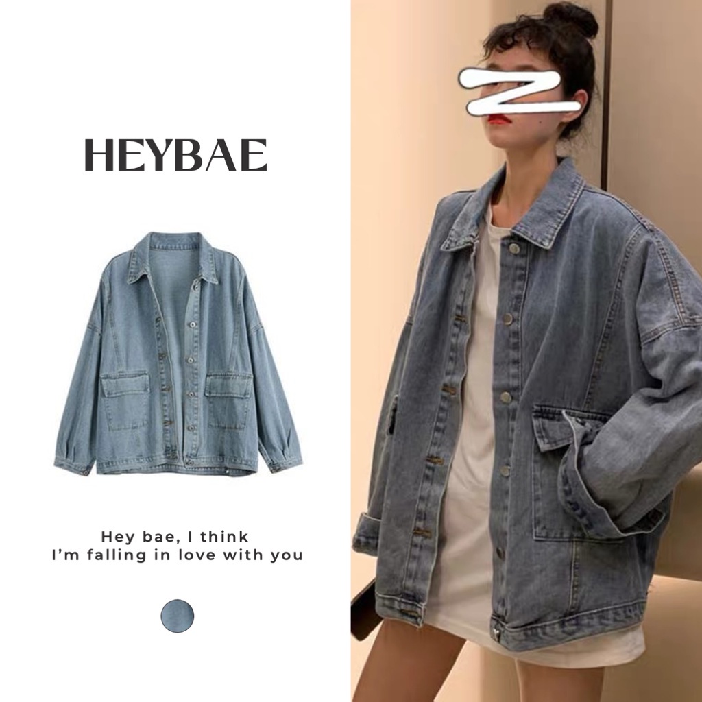 Áo khoác denim nữ Finn HEYBAE form rộng oversize jeans dày dặn có túi cá tính áo khoác basic dễ phối AK043 - Hàng nhập k