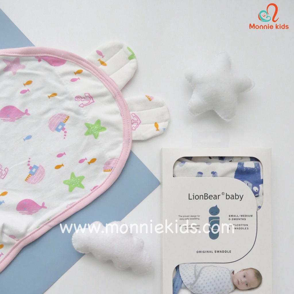 Ủ kén cotton cho bé sơ sinh LION BEAR, chăn ủ em bé chống giật mình - Monnie Kids