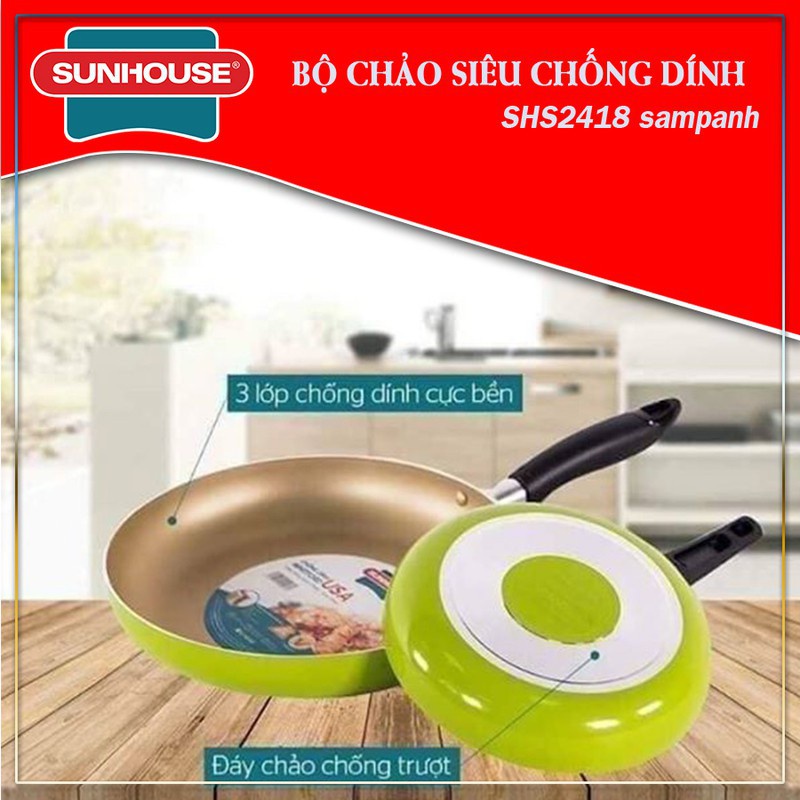 Bộ 2 Chảo Siêu Chống Dính SUNHOUSE SHS2418