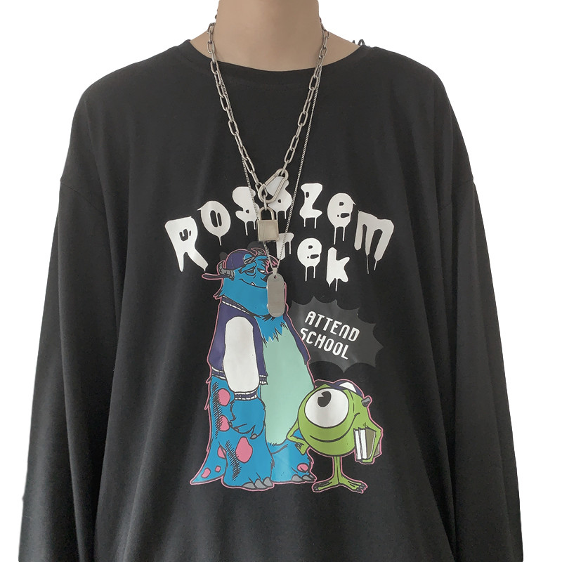 Áo thun dài tay họa tiết hoạt hình cá tính dành cho nam size M-5XL