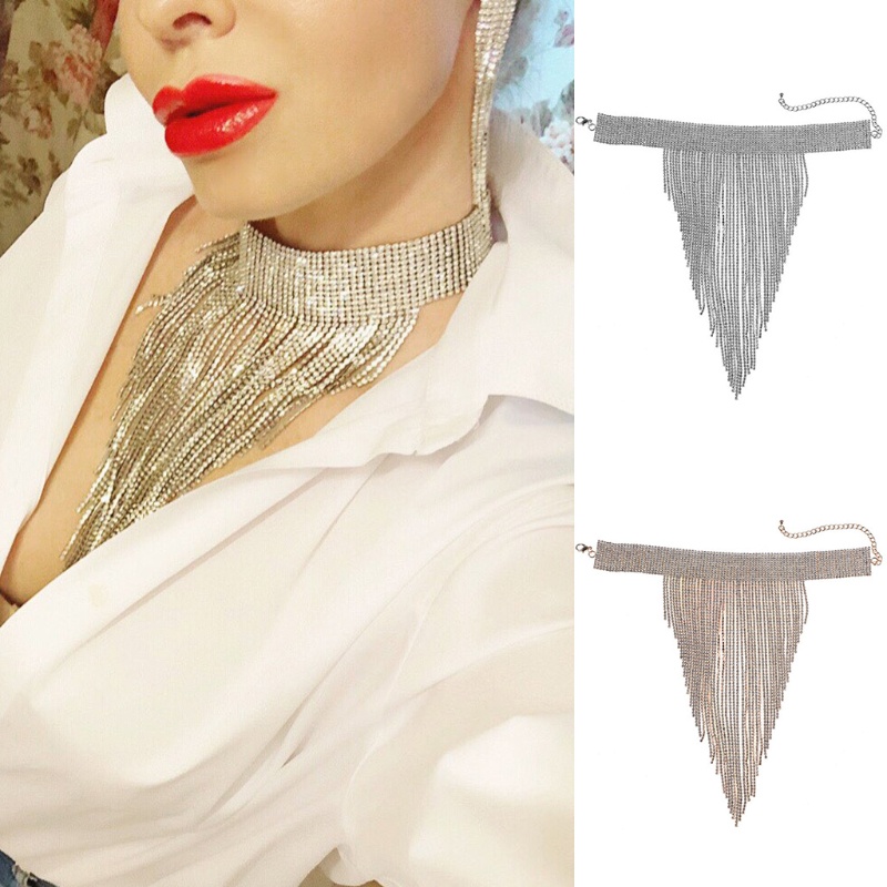 Vòng Cổ Choker Thiết Kế Dạng Tua Rua Đính Đá Sang Trọng