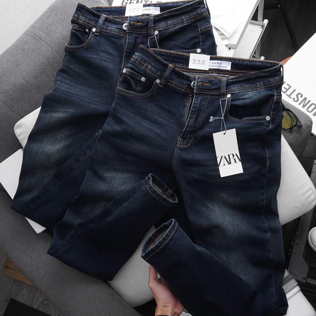 Quần jean dài nam ZARA xanh WASH (Form Slimfit,chất vải co dãn,ống quần 15 - 18cm,hàng Vnxk)-JZR 032224
