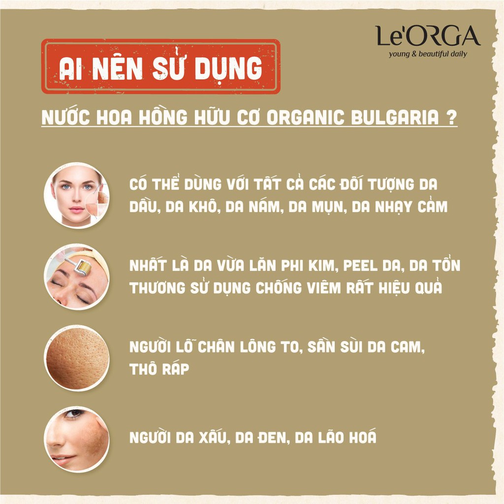 [Mã INCU50 giảm 50K đơn 250K] Nước Hoa Hồng Le'Orga - Toner Organic Bulgaria Cân Bằng Da Se Khít Lỗ Chân Lông 70ml | BigBuy360 - bigbuy360.vn