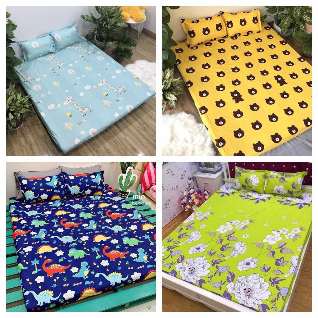 Ga Trải Giường Bọc Đệm M6/M8, Drap Bo Chun Poly Cotton Mẫu Hoa Baby - Kèm 2 Vỏ Gối