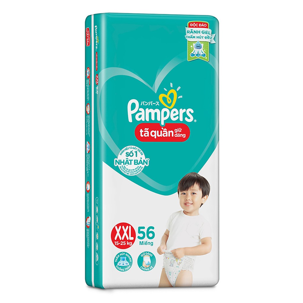 Bỉm Quần Pamper M74/L68/XL62/XXL56 Mẫu Mới Giữ Dáng Gói Cực Đại