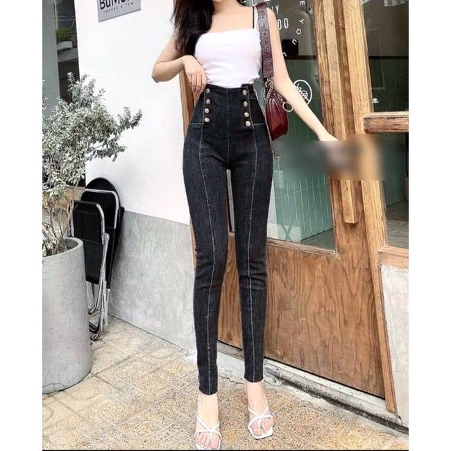 quần jean dài lưng siêu cao 8 nút