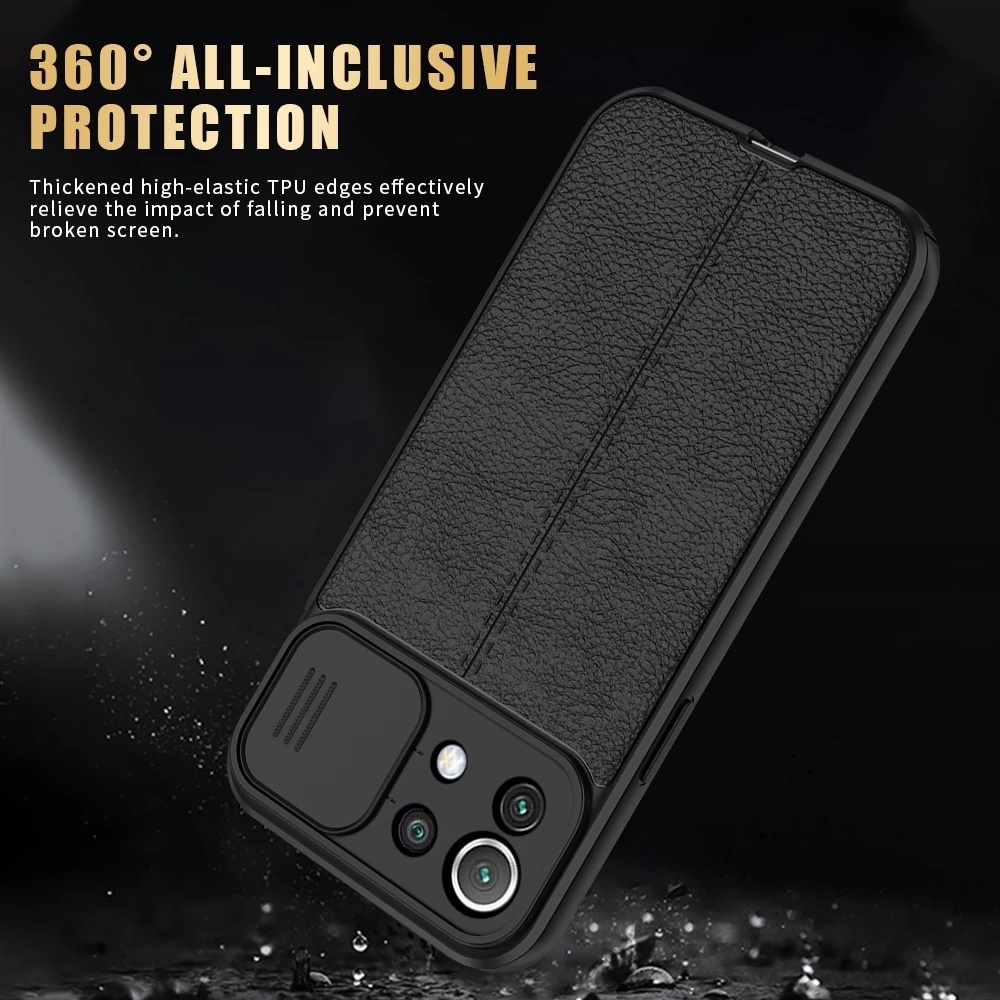 Ốp Điện Thoại Da Có Nắp Trượt Bảo Vệ Camera Cho iphone 6 7 8 Plus X XS MAX 11 12 13 Plus