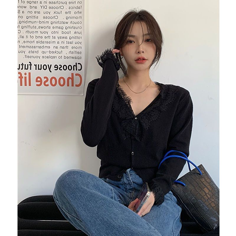 COZOK Áo sweater Tay Dài Dáng Rộng Phối Ren Thời Trang