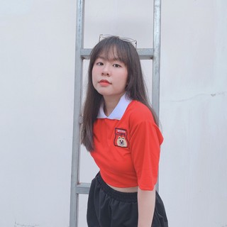 Áo Thun CROPTOP Thiêu Ngực Cổ Bẻ