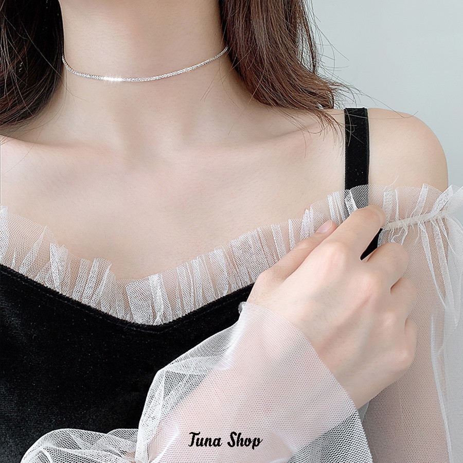Vòng cổ Bạc tuyết xù, Dây chuyền nữ Bạc cao cấp, Chocker lấp lánh, TUNA SILVẺR Trang sức bạc CAM KẾT CHUẨN 100% BẠC 925