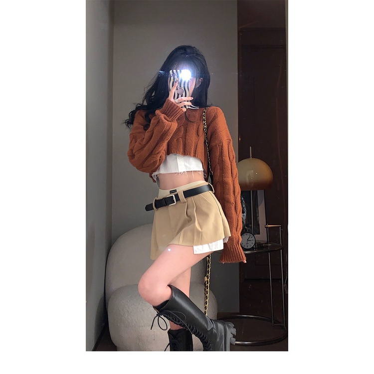 Chân váy COZOKC lưng cao xếp ly phong cách cổ điển