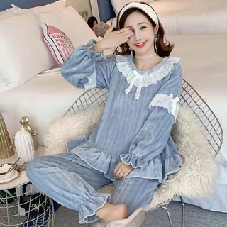 (Loại 1) Bộ đồ ngủ nữ tay dài lót nhung nỉ thời trang mặc nhà mùa đông cho nữ