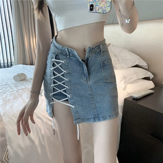 Chân váy denim lưng cao xẻ tà thời trang xuân hè mới 2022