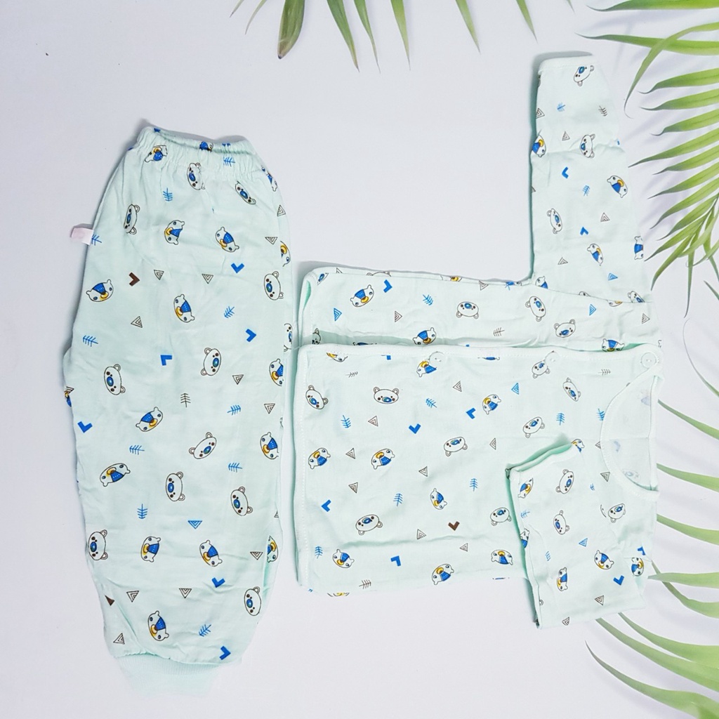 Bộ quần áo dài tay cotton cho trẻ sơ sinh, khuy lệch -Họa tiết đáng yêu