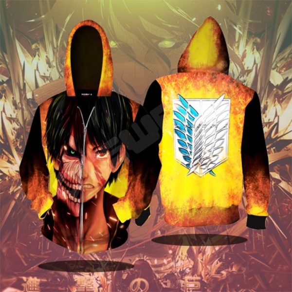 Áo Khoác Hoodie Dài Tay Có Khóa Kéo In Hình Levi Eren Trong Phim Attack On Titan