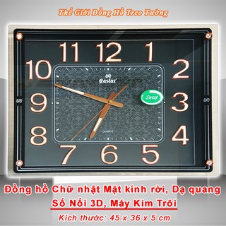 Đồng hồ Eastar Chữ nhật Mặt Kính Nổi 3D có Dạ quang (*), Kim trôi (Mặt Đen)