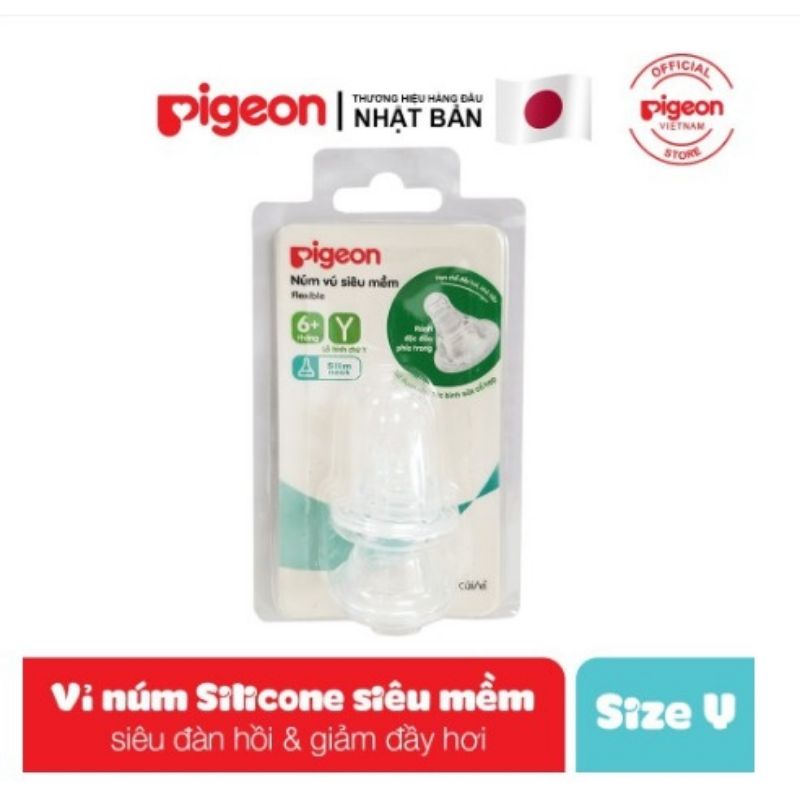 Núm vú PIGEON cổ hẹp siêu mềm, Núm ti thay thế đủ sizeS,M,L,Y(vỉ 2 cái)