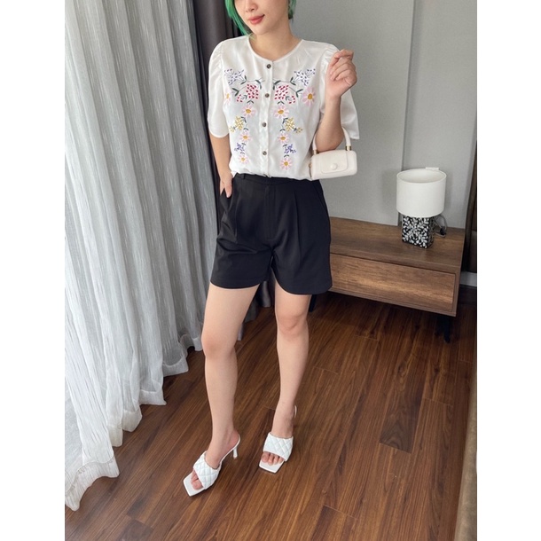 ✅Freeship✅Áo thêu hoa, chất vải linen ít nhăn.Hình cận vải shop chụp thật
