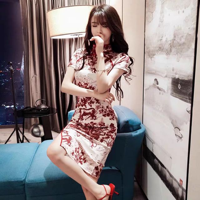 //SỈ BẰNG LẺ //Đầm Sườn xám ôm body họa tiết trung hoa cách tân dành cho nữ