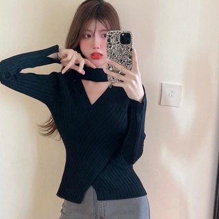 Áo len nữ choker vạt chéo P459