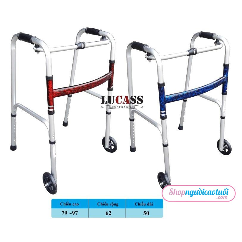 Khung tập đi bánh xe lớn LUCASS W57 - Giúp người tập đi sau tai biến, người già đi lại vững vàng hơn – Tải trọng 100kg