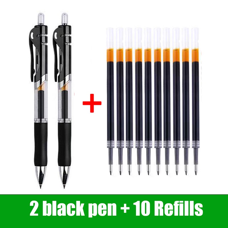 Set 2 Bút Bi Mực Đen/Đỏ/Xanh Kích Thước 0.5Mm Có Thể Thay Thế Tiện Dụng