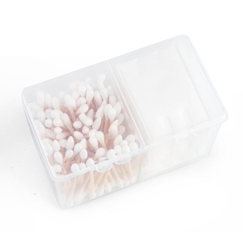 Hộp nhựa 2 ngăn trong suốt đựng bông tẩy trang/tăm bông có nắp đậy | BigBuy360 - bigbuy360.vn