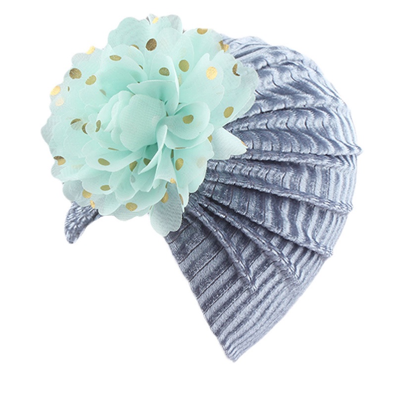 Mũ turban trùm đầu đính hoa to phối kim sa làm phụ kiện chụp ảnh dễ thương cho bé