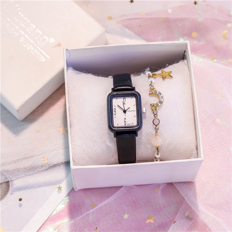 Đồng hồ nữ đeo tay mặt vuông chính hãng dây da đẹp giá rẻ LaCy Watch DHJI0014